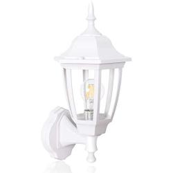 FUDESY Outdoor LED Wall Lantern,Plastic Exterior Wall Light with 8W Edison Filament Bulb,White Porch Light for Garage,Patio,Yard,FDS2542EW