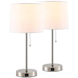 CO-Z White Table Lamp with USB Charger Set of 2, Modern Metal Desk Lamp in Brushed Nickel Finish, 21 inches in Height, USB Bedside Lamps for Office Bedroom Nightstand Accent.