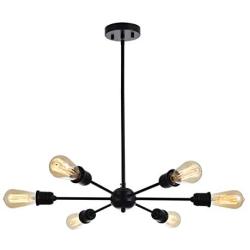 FERWVEW 6-Light Black Industrial Mid Century Lighting Fixture Sputnik Chandelier lamp, Modern Ceiling Pendant Lighting for Livingroom Dinning Bedroom Doorway Foyer Entryway Hanging