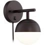 Luna Modern Wall Lamp Bronze Plug-in Light Fixture Frosted Glass Globe Shade for Bedroom Bedside Living Room Reading - 360 Lighting Luna Modern Wall Lamp Bronze Plug-in Light Fixture Frosted Glass Globe Shade for Bedroom Bedside Living Room Reading - 360 Lighting
