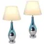 (Set of 2) 28 Inch Gray Ombre Glass Table Lamps for Living Room Desk Decorative with Metal Base Fabric Shade for Bedroom Home