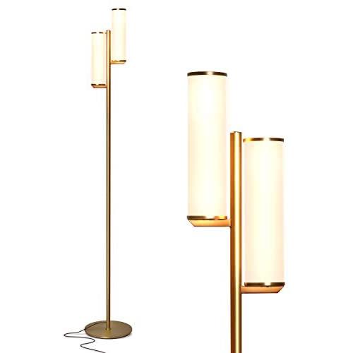 Brightech Gemini - Mid Century Modern Two Light Floor Lamp for Living Room Bright Lighting - Contemporary Dimmable LED Standing Light for Bedrooms & Offices - Gold/Antique Brass Indoor Pole Light