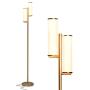 Brightech Gemini - Mid Century Modern Two Light Floor Lamp for Living Room Bright Lighting - Contemporary Dimmable LED Standing Light for Bedrooms & Offices - Gold/Antique Brass Indoor Pole Light