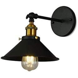 CUICAN Industrial Hardwired Swing Arm Wall Lamp, Retro E26 Adjustable Aluminum Wall Sconce for Living Room Bedroom Reading Lamp-Black 18x22cm(7x9inch)