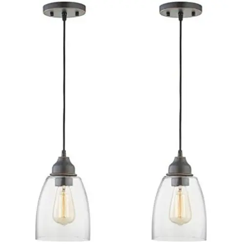 Gruenlich Pendant Lighting Fixture for Kitchen and Dining Room, Hanging Ceiling Lighting Fixture, E26 Medium Base, Metal Construction with Clear Glass