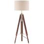 Surveyor Modern Tripod Floor Lamp Cherry Wood Beige Linen Drum Shade for Living Room Reading Bedroom Office - Possini Euro Design
