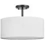 15'' 2 Light White Fabric Drum Shade semi Flush Mount Ceiling Led Light PS Diffuser with Painting Black Finish, Chandeliers Shade for Bar, Dining Room.