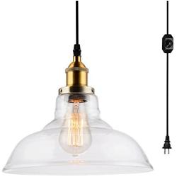HMVPL Industrial Plug in Edison Pendant Light, Rustic Mini Swag Hanging Lighting Fixture with Clear Glass Shade for Kitchen Island Dining Room Living Room Bedroom Hallway