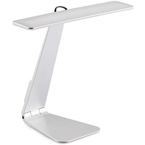 LuxLumi Sleek Study Mate LED Cordless Portable Rechargeable Battery Light Desk Lamp Ultrathin Study Lamp Dimmer Reading Light Home Decor Office Desk Dorm Room Teen Kids Bedroom Travel College (Silver)