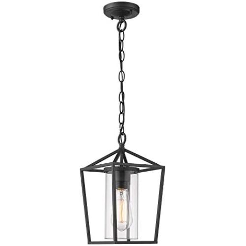Emliviar Modern Outdoor Pendant Light, 1-Light Outdoor Hanging Lantern Light in Balck Finish with Clear Glass, 20065H BK