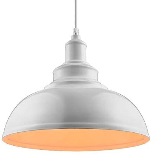 KWOKING Lighting Industrial Pendant Lamp Dome Shade 1 Light Indoor Lighting Simple Barn Light Hanging Lamp for Warehouse Kitchen Island 11.81inch White Finish