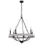 Farmhouse Rustic 6-Light Candle Wooden Chandelier, Cottage Wooden Iron Light Fixture Wood Pendant Ceiling Light for Dining Room, Living Room, Foyer, Hall, Restaurant - Distressed White