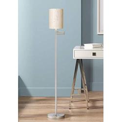 Modern Swing Arm Floor Lamp Brushed Nickel Ivory Natural Linen Cylinder Shade for Living Room Reading Bedroom Office - 360 Lighting
