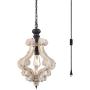 CLAXY Wooden Plug-in Pendant Light Distressing Off-White Farmhouse Hanging Light Fixture