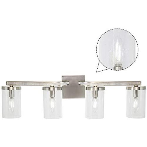 TULUCE 4 Light Vanity Lighting Diamond Decoration Wall Light , Brushed Nickel Bathroom lamp with Clear Seedy Glass , Dining Room,Bedroom Bedside,Living Room,Hallway Wall Lighting