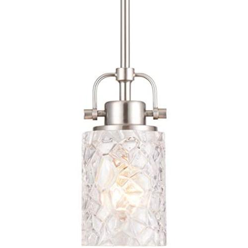 ALICE HOUSE Mini Modern Pendant Lighting for Kitchen Island, Brushed Nickel Glass Hanging Lamp, Contemporary Farmhouse Pendant Light for Dining Room, Bedroom, Bathroom, AL9082-P1