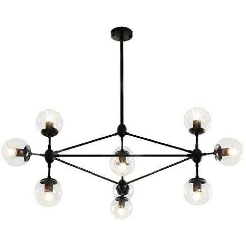 Luupyia 10 Light Sputnik Chandelier Mid Century Industrial Light, Magic Bean Chandelier with Globe Glass Shade, Mid Century Sputnik Chandelier Pendant Dining Room Light Fixtures Black