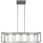 FIMITECH Chandeliers Contemporary Rectangle 5-Light Dining Room Lighting, Adjustable Rods, Fixtures Hanging, Ceiling Light Kitchen Island Cage Pendant Lights with Glass Shade (Brushed Nickel)
