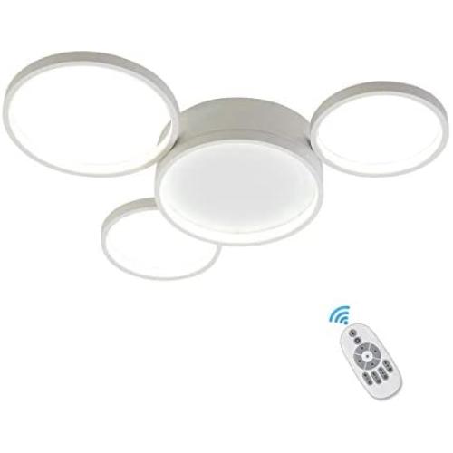 Qamra Modern LED Ceiling Light, Creative Dimmable Flush Mount Lighting Fixture, 3 Color 4 Rings Chandelier with Remote Control for Living Room Kitchen Island Bedroom Dining Room (White, 40W)