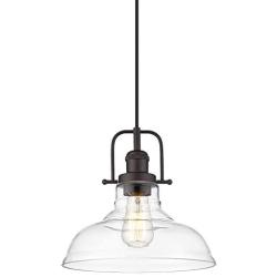 FEMILA Vintage Pendant Lighting, Farmhouse Schoolhouse Hanging Light Fixture with Adjustable Height, Clear Glass Shade, Oil Rubbed Bronze Finish, 4FY09-MP ORB