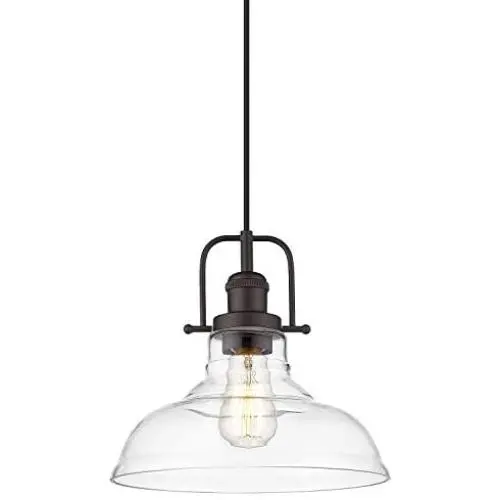 FEMILA Vintage Pendant Lighting, Farmhouse Schoolhouse Hanging Light Fixture with Adjustable Height, Clear Glass Shade, Oil Rubbed Bronze Finish, 4FY09-MP ORB FEMILA Vintage Pendant Lighting, Farmhouse Schoolhouse Hanging Light Fixture with Adjustable Height, Clear Glass Shade, Oil Rubbed Bronze Finish, 4FY09-MP ORB