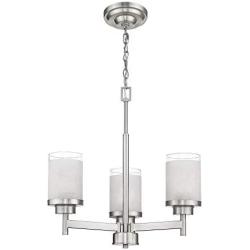 Jazava 3-Light Island Pendants, Modern Kitchen Chandelier Light, Industrial Hanging Light Fixture for Farmhouse, Brushed Nickel with White Linen Frosted Glass Shades for Dinning Room, Kitchen