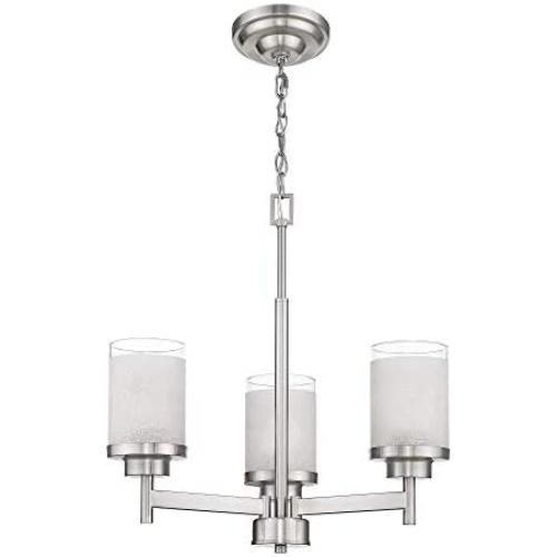 Jazava 3-Light Island Pendants, Modern Kitchen Chandelier Light, Industrial Hanging Light Fixture for Farmhouse, Brushed Nickel with White Linen Frosted Glass Shades for Dinning Room, Kitchen