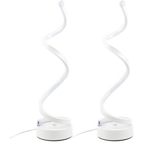 LENIVER LED Table Lamp Set of 2, Modern Minimalist Dimmable Spiral Table Lamp, 12W 3 Color Bedside Lamp Desk Light for Bedroom, Living Room, Office, Nightstand, Bookshelf (White)