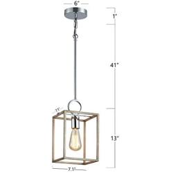 XINGQI Farmhouse Pendant Light, Lantern Hanging Ceiling Lighting for Kitchen Dining Room Foyer, Rectangle Cage lamp Fixture, Antique Nickel with Chrome, Single Light, E26 Base(Bulb not Included)