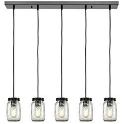 EUL Mason Jar Kitchen Island Pendant Lights 5-Light Adjustable Glass Jar Chandelier Oil Rubbed Bronze