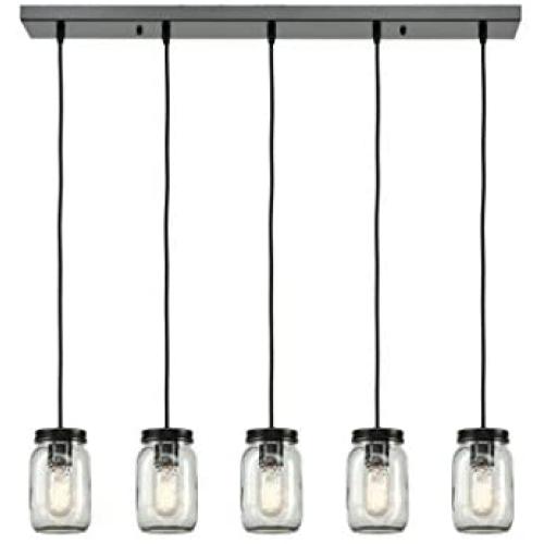 EUL Mason Jar Kitchen Island Pendant Lights 5-Light Adjustable Glass Jar Chandelier Oil Rubbed Bronze