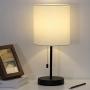 Modern Desk lamp，Black Bedside nightstand Table Lamps with White Fabric lampshade for Bedroom Living Room Office Guest Room, Set of 2