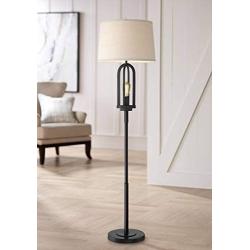 Marcel Floor Lamp with Nightlight LED Edison Black Light Natural Linen Drum Shade for Living Room Reading Bedroom Office - 360 Lighting