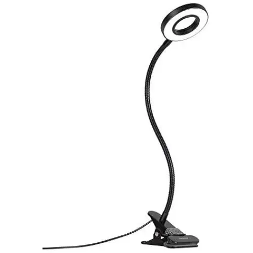 Clip on Light Reading Lights LED, Eye-Care Reading Lamp for Headboard/Office/Dorm,3 Modes & 10 Dimming Clamp Desk Lamp with Auto-Off Timer,360°Flexible Gooseneck Night Light,7W (No Adapter)