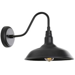 Goalplus Gooseneck Barn Light Farmhouse Wall Mount Light Fixture Exterior E26 Black Industrial Wall Sconce for Garage, 10'' High, IP44 Waterproof, 1 Pack, LM2201