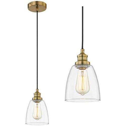 WOXXX Brass Pendant Lighting for Kitchen Island Bedroom Industrial Farmhouse Pendant Light with Clear Glass Shade Ceiling Light Fixture Hanging Lamp One-Light Adjustable Mini Pendant Light Fixture