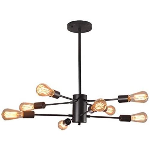 Dellemade XD00859 Sputnik Chandelier 8-Light Vintage Pendant Light for Dining Room,Living Room,Kitchen,Office,Café,Restaurant,Black