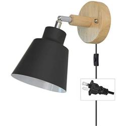 QPGGY Bedroom Wall Lights with Plug in Cord Modern Black Wall Sconce Reading Light with Switch,Living Room Wall Lamp 350 Degree Rotating E27 Lamp Holder Bedside Lamps