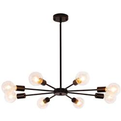 8 Lights Sputnik Chandelier Black Flush Mount Ceiling Light Fixtures Modern Hanging Pendant Light Kitchen Dining Room Bedroom Restaurant Lighting