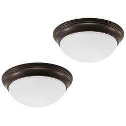 CORAMDEO 11 Inch LED Decorative Flush Mount Ceiling Fixture, Color Select Switch, Built in LED Gives 125W of Light from 16.4W of Power, 1150 Lumen, Dimmable, Bronze Finish with Frosted Glass - 2 Pack