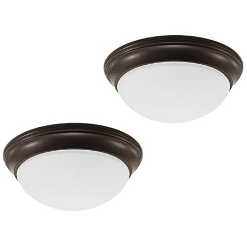 CORAMDEO 11 Inch LED Decorative Flush Mount Ceiling Fixture, Color Select Switch, Built in LED Gives 125W of Light from 16.4W of Power, 1150 Lumen, Dimmable, Bronze Finish with Frosted Glass - 2 Pack