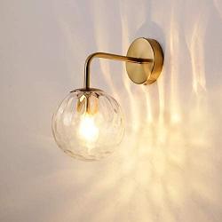 LITFAD Golden Spherical Wall Lamp Minimalist 1 Light Rippled Glass Wall Sconce Lighting with Arm Modern LED Wall Lamp for Kitchen Study Bedroom Foyer