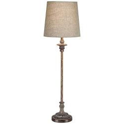 Bentley Traditional Buffet Table Lamp Weathered Brown Linen Fabric Drum Shade for Dining Room - Regency Hill