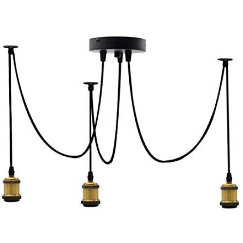 EmyTock Lighting Industrial Cluster 3 Way Pendant Light Fittings, Loft Bar Triple Hanging Pendant Ceiling Lights with Adjustable 100cm Wires for Kitchen Island Living Room Dining Room Bronze