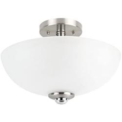 Hudson 2-Light Semi-Flush Mount Ceiling Light, Brushed Nickel, Chrome Accents, Frosted Glass Shade,63357