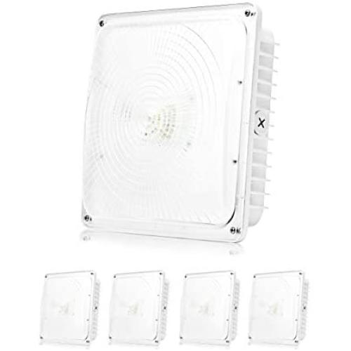 Parmida (4 Pack) LED Canopy Light, 45W, 0-10V Dimmable, 5200lm, 110-277VAC, IP65 Waterproof, DLC-Qualified & ETL-Listed, 5000K (Day Light), 9.6'' x 9.6'' Street, Area & Outdoor Lighting, White