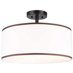 CO-Z Drum Light, 18'' Bronze Finished 3 Light Drum Chandelier, Semi Flush Mount Contemporary Ceiling Lighting Fixture with Diffused Shade for Kitchen, Hallway, Dining Room Table, Bedroom, Bathroom