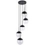 A1A9 Pendant Lights with Sphere 5-Light, Modern Industrial Clear Glass Ball Globe Ceiling Light Fitting, E26 LED Chandelier Lamp Fixture for Kitchen Island, Bar, Dining Room, Counter, Cafe (Black)