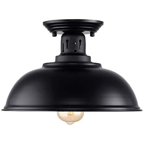 HMVPL Semi Flush Mount Ceiling Light Fixture, Farmhouse Black Close to Ceiling Lighting Industrial Decor Lamp for Kitchen Island Bedroom Living Room Foyer Hallway Entryway Office Closet