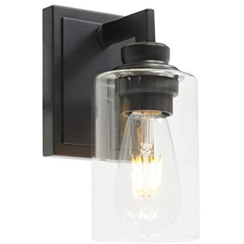 VINLUZ 1 Light Farmhouse Sconces Wall Lighting with Glass Shade Black Finished Industrial Bathroom Wall Light Fixtures Vanity, Indoor Porch Lights Hallway Bedroom Dining Room